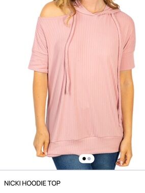white birch Dusty Pink Ribbed Cold-Shoulder Hoodie Top